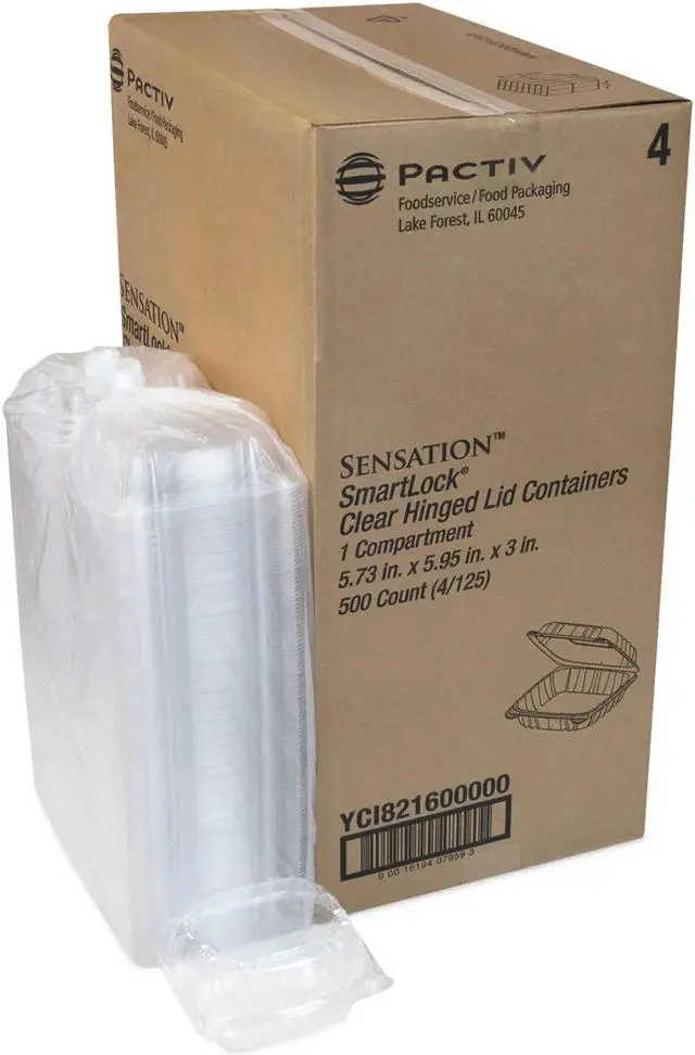 Alt view image 2 of 2 - Pactiv Sensation SmartLock Hinged Lid Container - 5.74 x 5.95 x 3.1- Clear - Plastic - 500/Carton YCI821600000