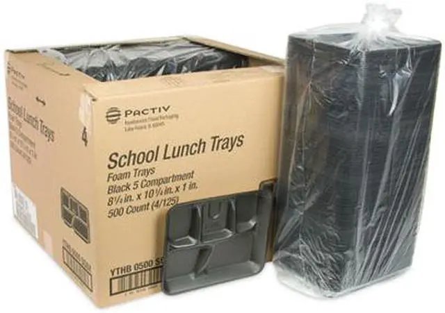 Alt view image 3 of 3 - Pactiv Foam School Trays, 5-Compartment, 8.25 x 10.25 x 1, Black, 500/Carton YTHB0500SGBX