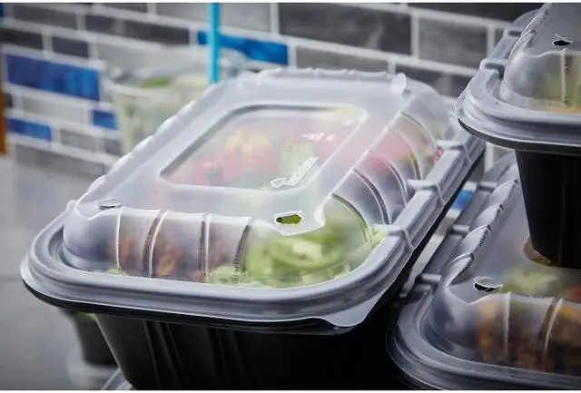 Alt view image 3 of 3 - Pactiv EarthChoice Entree2Go Takeout Container Vented Lid, 8.67 x 5.75 x 0.98, Clear, Plastic, 300/Carton YCNV9X6PPDL