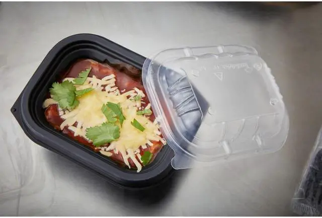Alt view image 3 of 3 - Pactiv EarthChoice Entree2Go Takeout Container Vented Lid, 5.65 x 4.25 x 0.93, Clear, Plastic, 600/Carton YCNV6X4PPDL