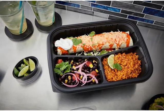 Alt view image 2 of 3 - Pactiv EarthChoice Entree2Go Takeout Container, 3-Compartment, 48 oz, 11.75 x 8.75 x 2.13, Black, Plastic, 200/Carton YCNB12X95203