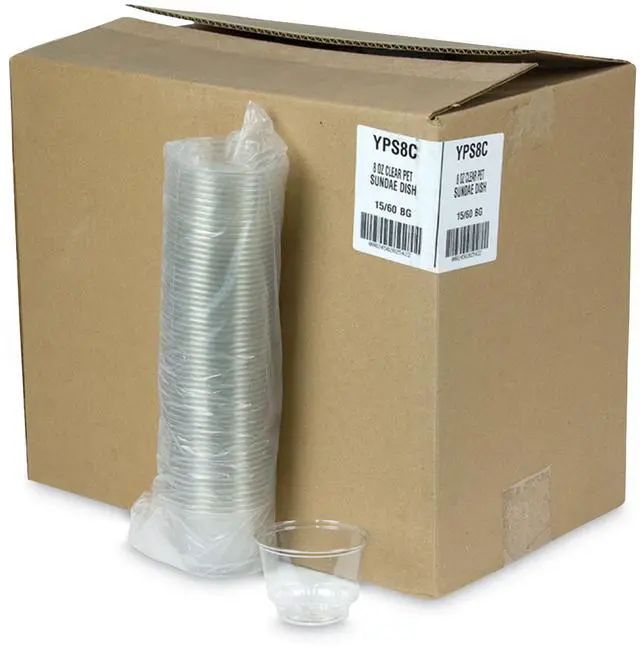 Alt view image 2 of 2 - Pactiv EarthChoice Recycled Clear Plastic Sundae Dish - 8 oz - 4" Diameter x 3" h - Clear - 60/Bag - 15 Bags/Carton - YPS8C