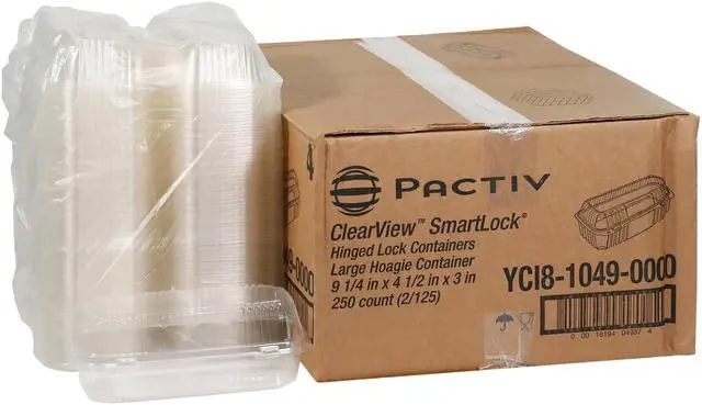 Alt view image 2 of 2 - Pactiv ClearView SmartLock Hinged Lid Container - Hoagie Container - 27 oz - 9.3 x 4.5 x 3 - Clear - Plastic - 250/Carton - YCI810490000