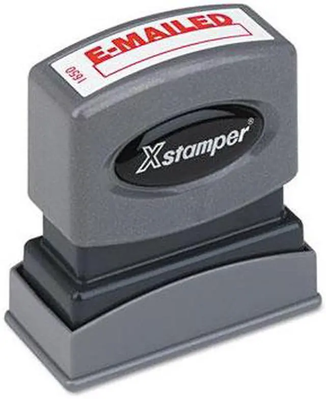Alt view image 4 of 5 - Xstamper ECO-GREEN 1650 Title Message Stamp, E-MAILED, Pre-Inked/Re-Inkable, Red