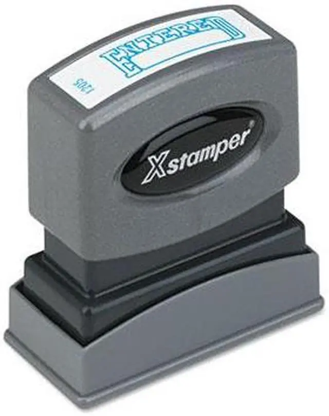 Main image of Xstamper ECO-GREEN 1205 Title Message Stamp, ENTERED, Pre-Inked/Re-Inkable, Blue