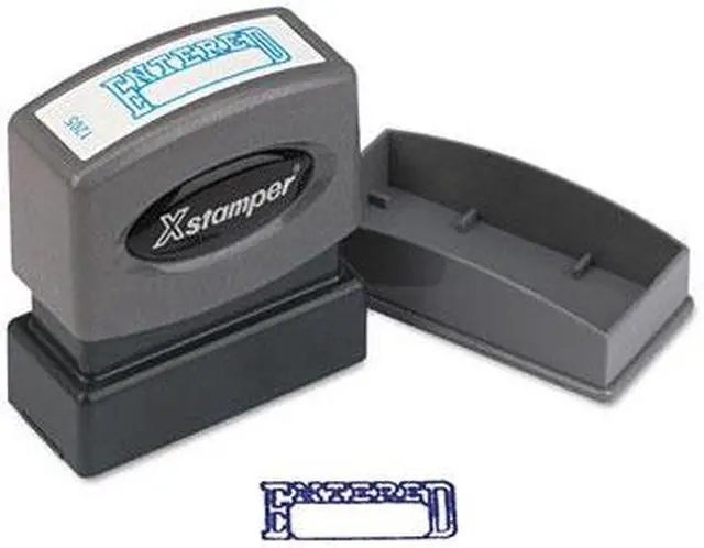 Alt view image 2 of 2 - Xstamper ECO-GREEN 1205 Title Message Stamp, ENTERED, Pre-Inked/Re-Inkable, Blue