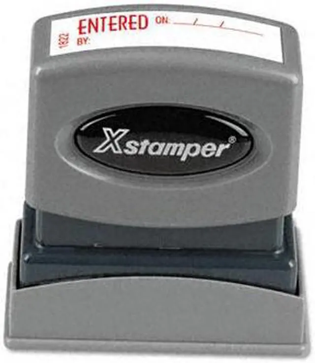 Main image of Xstamper ECO-GREEN 1822 Title Message Stamp, ENTERED, Pre-Inked/Re-Inkable, Red