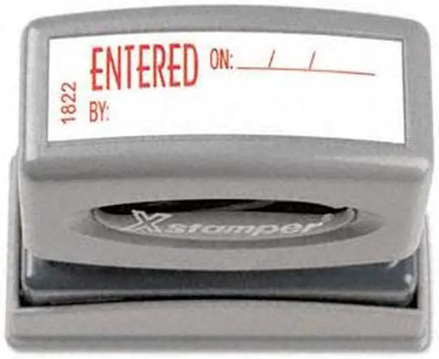 Alt view image 3 of 3 - Xstamper ECO-GREEN 1822 Title Message Stamp, ENTERED, Pre-Inked/Re-Inkable, Red