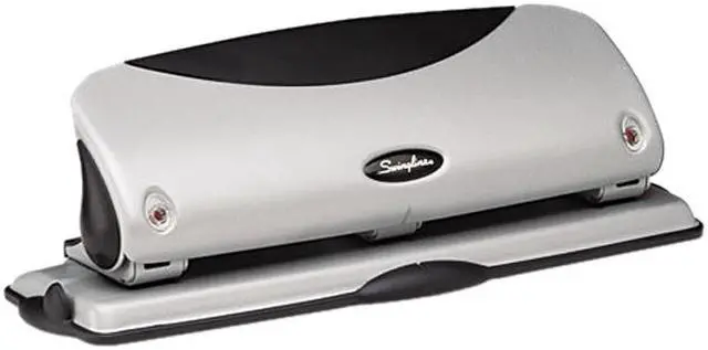 Main image of Swingline 74063 12-Sheet Easy View Desktop Punch, Three Hole, 9/32 Diameter Hole, Black/Silver
