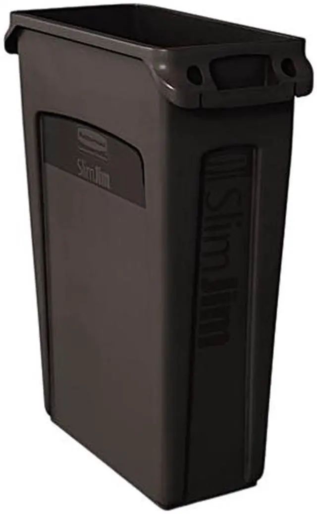 Main image of Rubbermaid Commercial 354060BK Slim Jim Receptacle w/Venting Channels, Rectangular, Plastic, 23 gal, Black