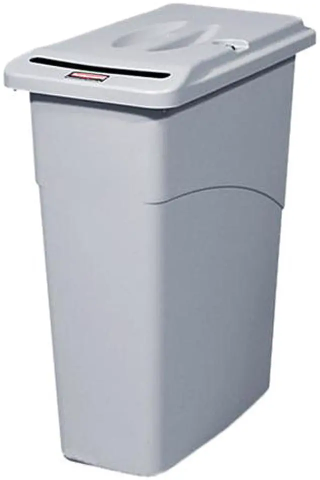 Main image of Rubbermaid Commercial 9W15LGY Slim Jim Confidential Document Receptacle w/Lid, Rectangle, 23 gal, Light Gray