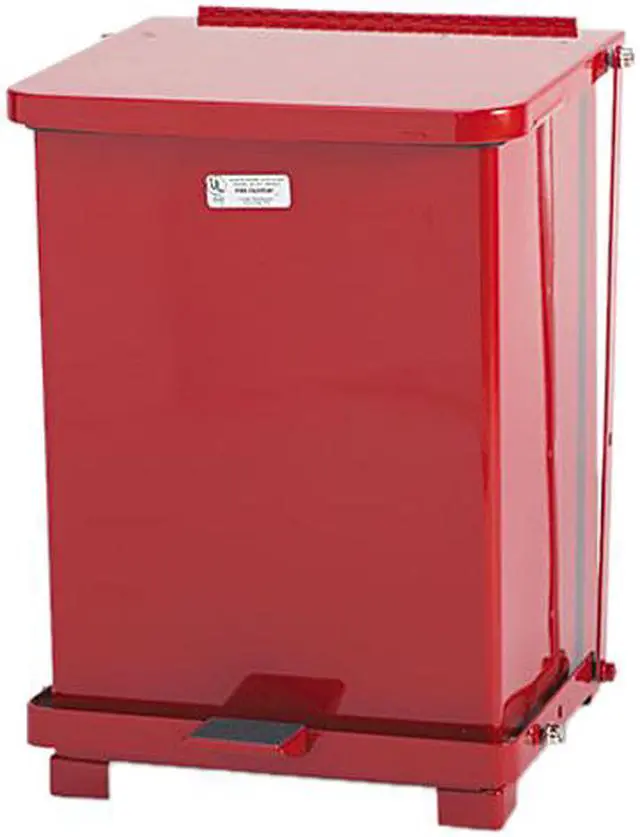 Main image of Rubbermaid Commercial ST7E Defenders Biohazard Square Step-On Container, Steel, 7 gal, Red - ST7ERDPL