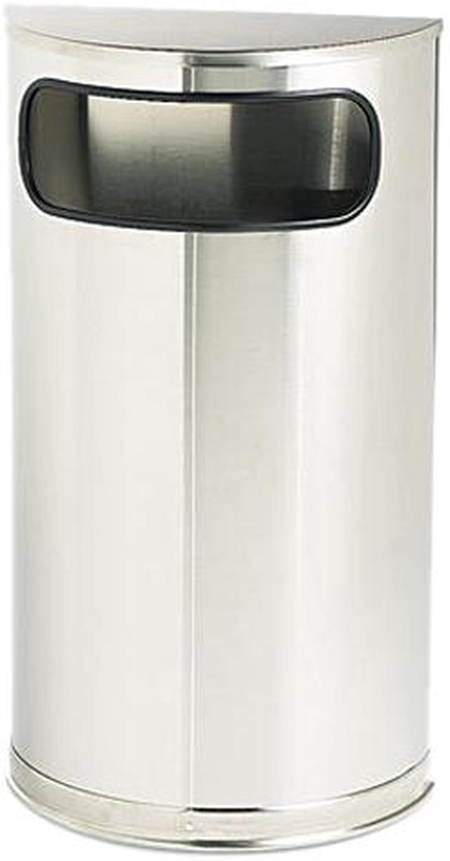 European and Metallic Series Half-Round Waste Receptacle, 9 gal, Steel, Satin Stainless