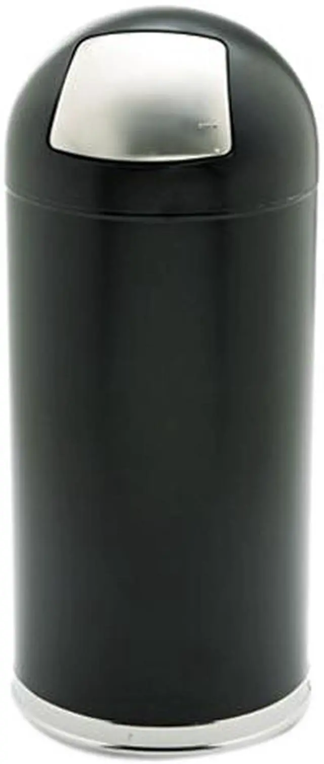 Main image of Safco 9636BL Dome Receptacle w/Spring-Loaded Door, Round, Steel, 15 gal, Black