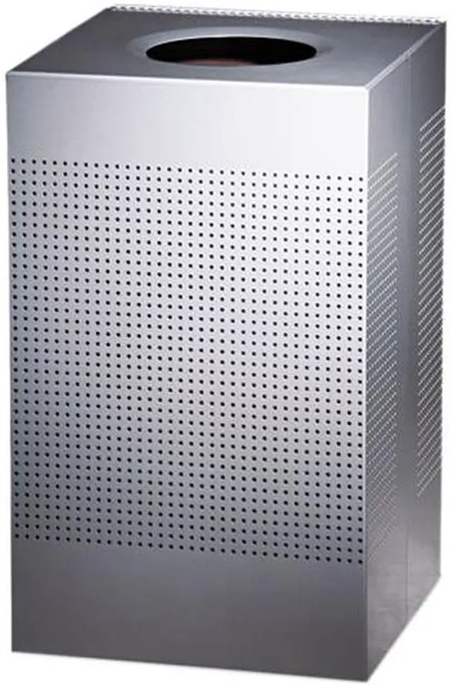 Main image of Rubbermaid Commercial SC18EPLSM Designer Line Silhouettes Receptacle, Steel, 29 gal, Silver Metallic