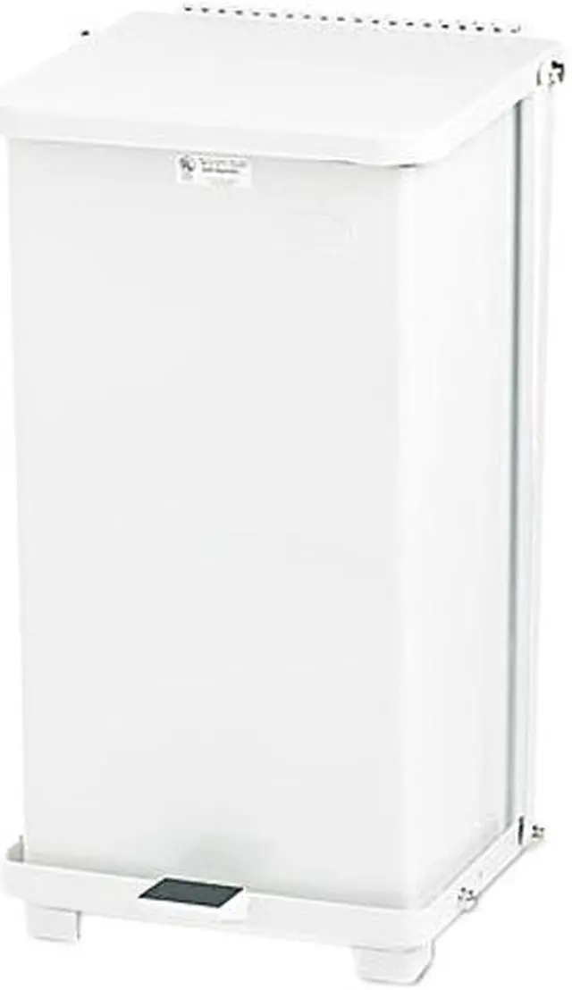 Main image of Rubbermaid Commercial ST12EPLWH Defenders Biohazard Step Can, Square, Steel, 12 gal, White