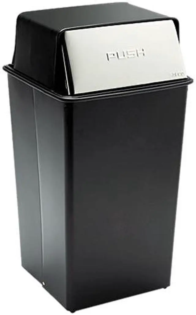 Main image of Safco 9895 Reflections Fire-Safe Push Top Receptacle, Square, Steel, 36 gal, Black/Chrome