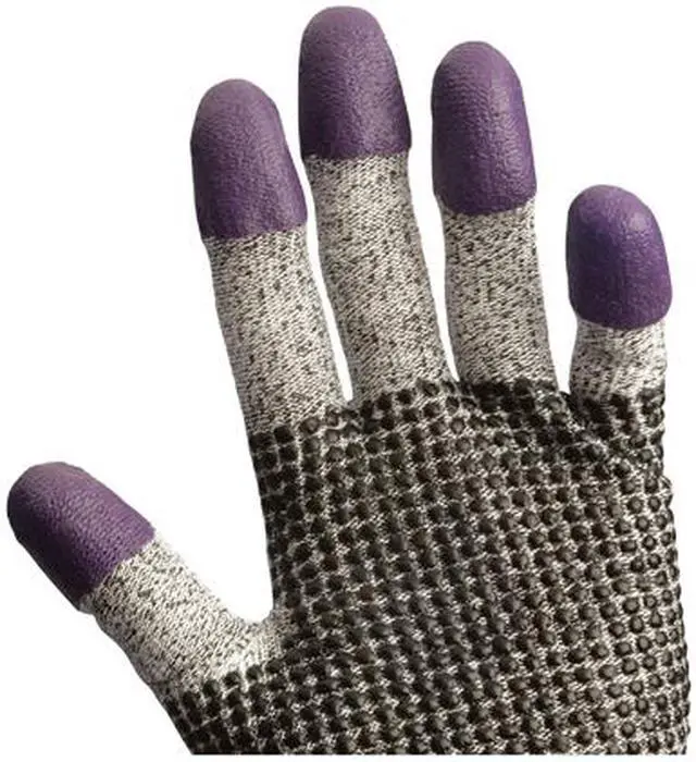Alt view image 3 of 3 - KleenGuard G60 Purple Nitrile Cut Resistant Gloves (97431), Size 8.0 (Medium), Grey and Black with Purple Fingertips, Ambidextrous, 1 Pack
