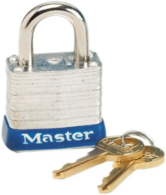 Main image of Master Lock 5D Four-Pin Tumbler Laminated Steel Lock, 2" Wide, Silver/Blue, Two Keys