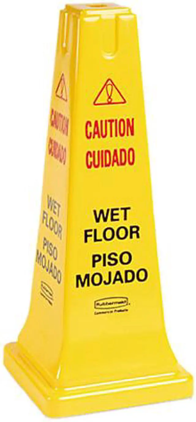Main image of Rubbermaid Commercial 6277-77 Four-Sided Caution, Wet Floor Safety Cone, 10-1/2w x 10-1/2d x 25-5/8h, Yellow