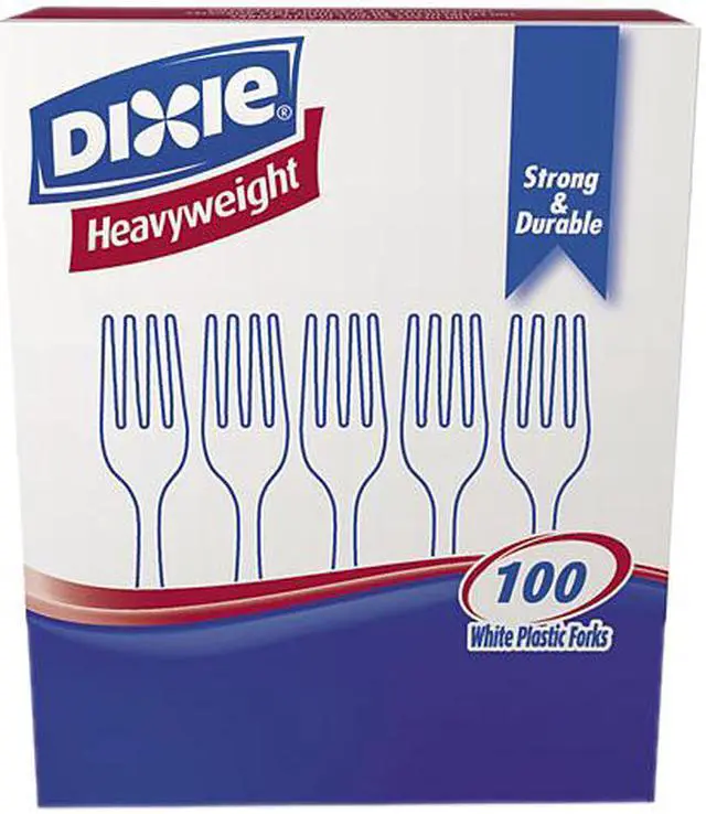 Main image of Dixie FH207 Plastic Tableware, Heavyweight Forks, White, 100/Box