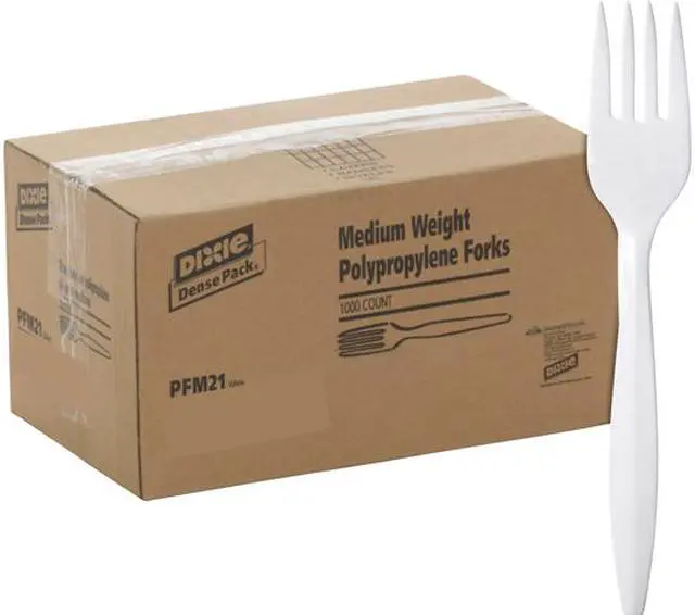 Main image of Dixie PFM21 Plastic Tableware, Mediumweight Forks, White, 1000/Carton
