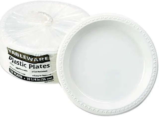 Main image of Tablemate TM10644WH Plastic Dinnerware, Plates, 10-1/4" Diameter, White, 125/Pack
