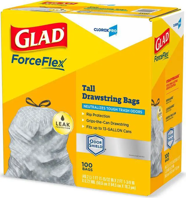 Alt view image 2 of 4 - Glad ForceFlex Tall Kitchen Drawstring Trash Bags, 13 gal, 0.72 mil, 23.75" x 24.88", Gray, 100/Box CLO70427
