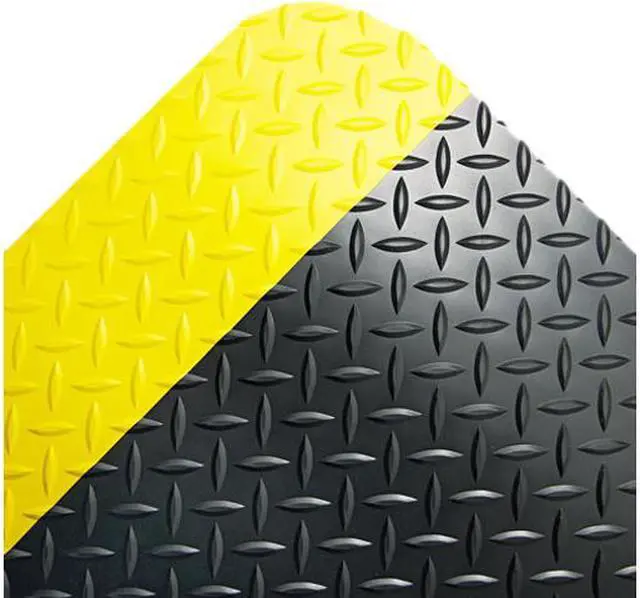 Main image of Crown CD0035YB Industrial Deck Plate Anti-Fatigue Mat, Vinyl, 36 x 60, Black/Yellow Border