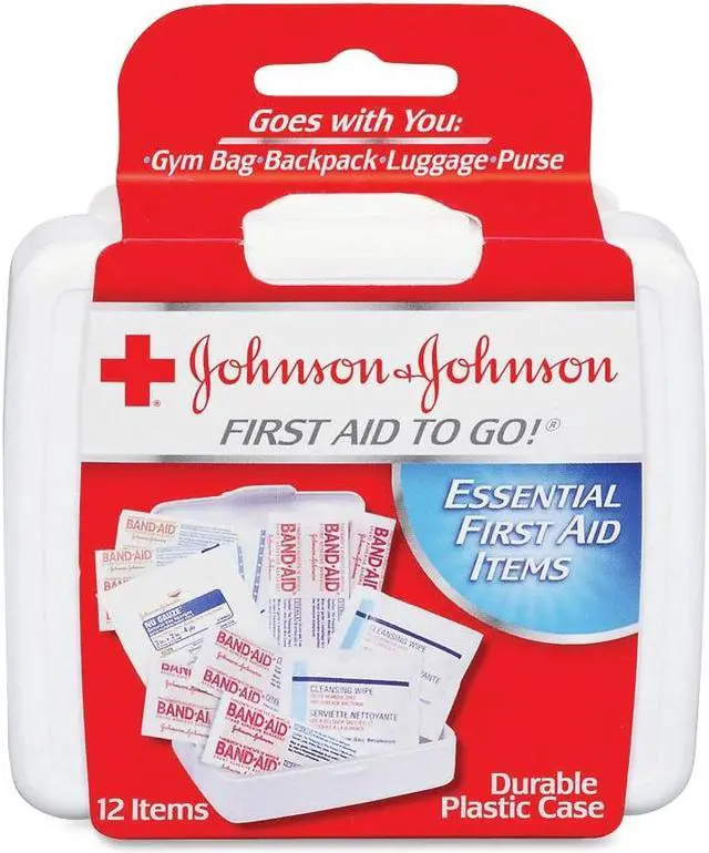 Main image of Johnson & Johnson Red Cross 8295 Mini First Aid To Go Kit, 12 Pieces, Plastic Case