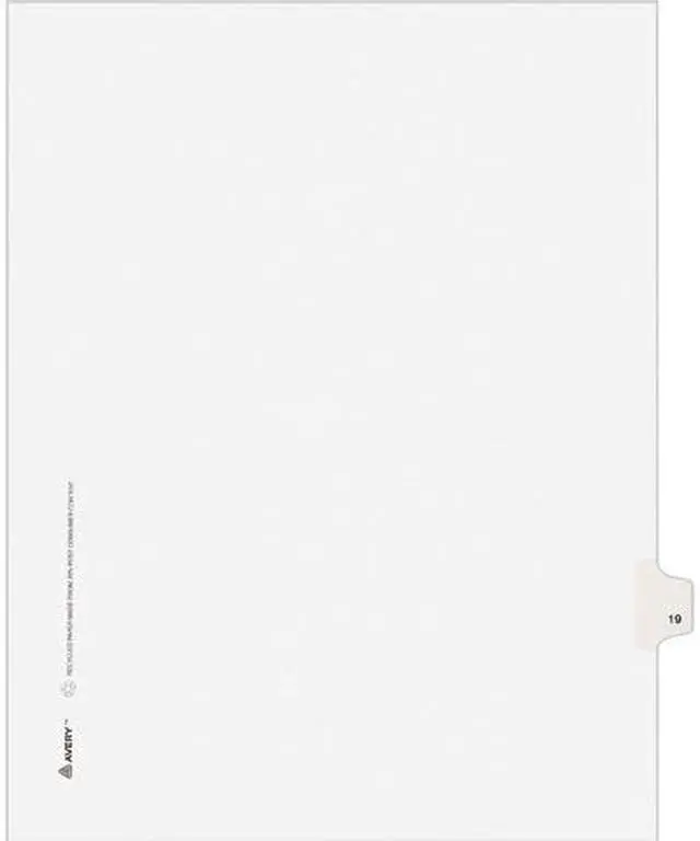 Main image of Avery 01019 Avery-Style Legal Side Tab Divider, Title: 19, Letter, White, 25/Pack