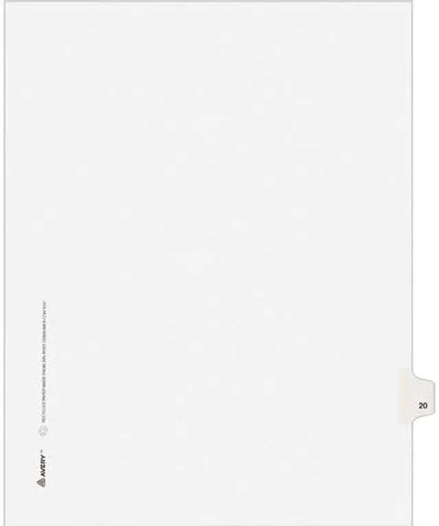 Main image of Avery 01020 Avery-Style Legal Side Tab Divider, Title: 20, Letter, White, 25/Pack