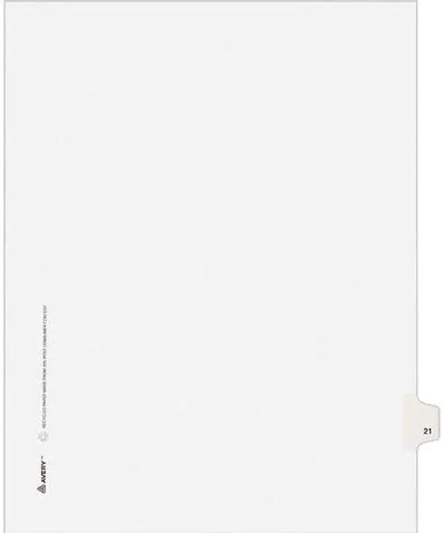Main image of Avery 01021 Avery-Style Legal Side Tab Divider, Title: 21, Letter, White, 25/Pack