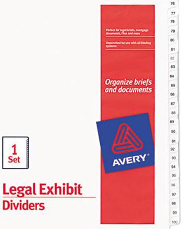 Side Tab Avery Legal Dividers 01704 Allstate Collated Sets Letter Size 76-100 Tab Set 