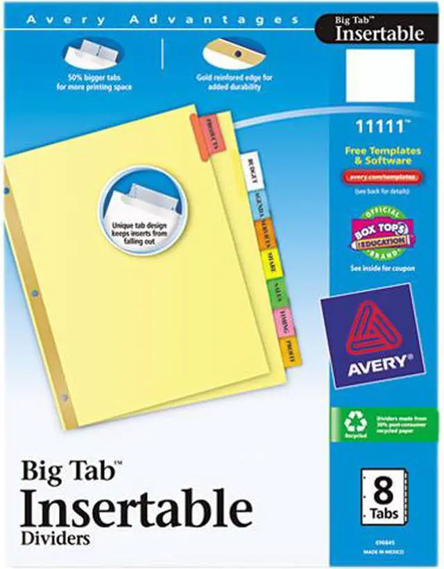 Main image of Avery 11111 WorkSaver Big Tab Reinforced Dividers, Multicolor Tabs, 8-Tab, Letter, Buff