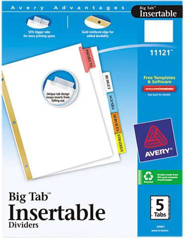 Main image of Avery AVE11121 WorkSaver Big Tab Dividers, Multicolor Tabs, 5-Tab, Letter, White, 1/Set