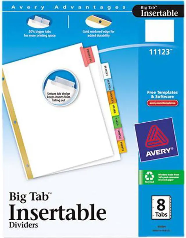 Main image of Avery 11123 WorkSaver Big Tab Dividers, Multicolor Tabs, 8-Tab, Letter, White