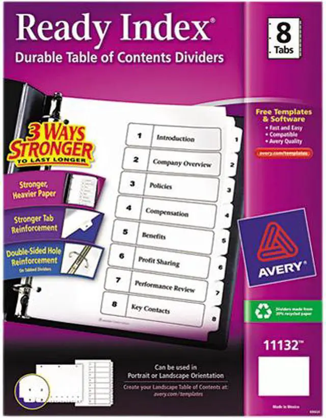 Main image of Avery 11132 Ready Index Classic Tab Titles, 8-Tab, 1-8, Letter, Black/White, 1 Set