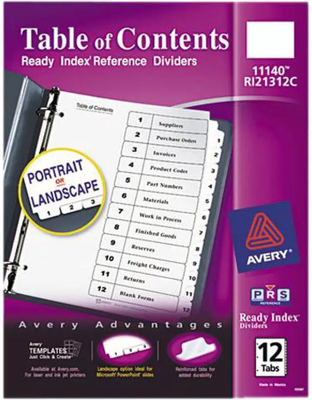 Main image of Avery 11140 Ready Index Classic Tab Titles, 12-Tab, 1-12, Letter, Black/White, 12/Set