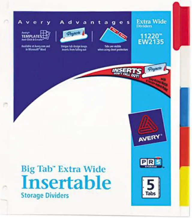 Main image of Avery 11220 WorkSaver Big Tab Extrawide Dividers w/Five Multicolor Tabs, 9 x 11, White