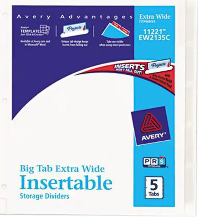 Main image of Avery Insertable Big Tab Dividers 5-Tab 11 1/8 x 9 1/4 11221