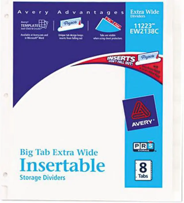 Main image of Avery 11223 WorkSaver Big Tab Extrawide Dividers, Clear Tabs, 8-Tab, 9 x 11, White