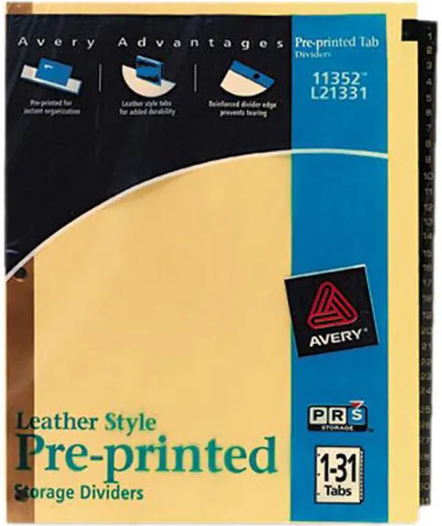 Main image of Avery 11352 Black Leather Preprinted Dividers, 31-Tab Set, 1-31 (11352)