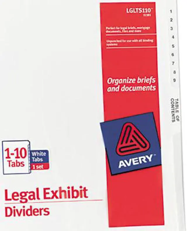 Main image of Avery 11381 Avery-Style Legal Side Tab Divider, Title: 1-10, Letter, White, 1 Set