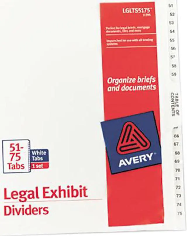 Main image of Avery 11396 Premium Collated Legal Dividers Avery Style, Letter Size, 51-75 & Table of Contents Tab Set (11396)