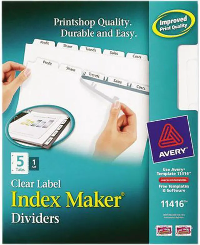 Main image of Avery 11416 Index Maker Clear Label Dividers, 5-Tab, Letter, White