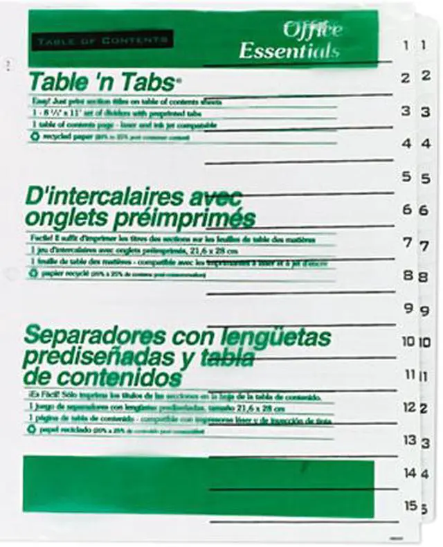 Main image of Avery 11674 Office Essentials Table 'N Tabs Dividers, 15-Tab, 1-15, Letter, White, 1 Set