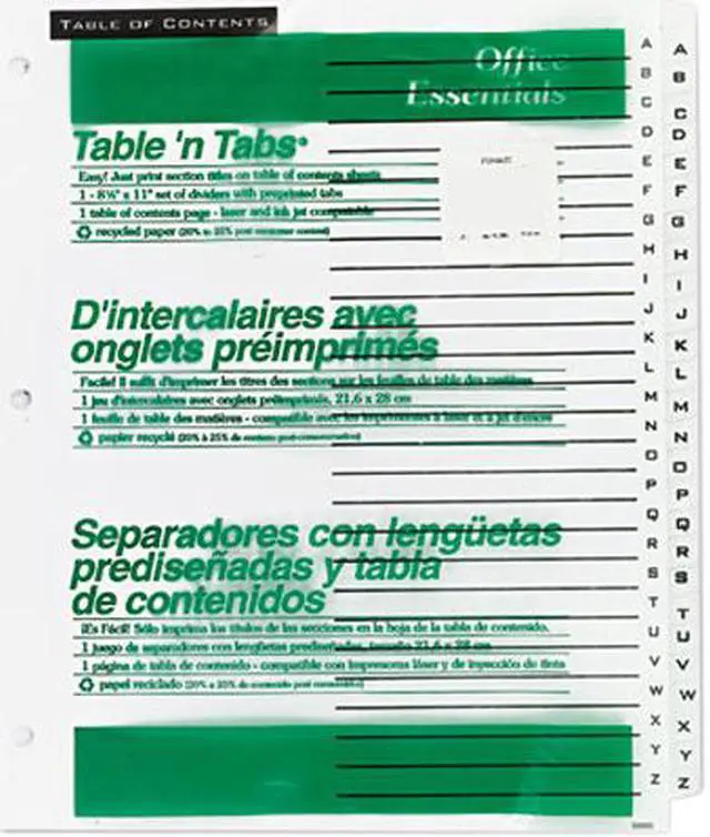 Main image of Avery 11676 Office Essentials Table 'N Tabs Dividers, 26-Tab, A-Z, Letter, White, 1 Set