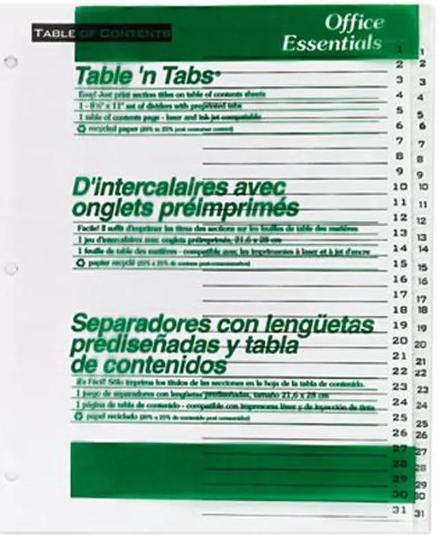 Main image of Avery 11680 Office Essentials Table 'N Tabs Dividers, 31-Tab, 1-31, Letter, White, 1 Set