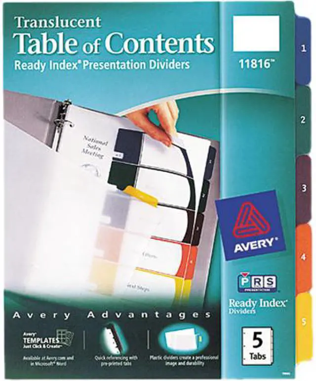 Main image of Avery 11816 Ready Index Table/Contents Dividers, 5-Tab, Letter, Assorted, 5/Set